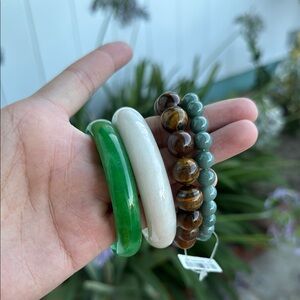 Set of 2 Bangles and Bracelets- Green, White, Brown